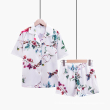 Summer Printed Women Loose Sleepwear Set Pajamas Satin